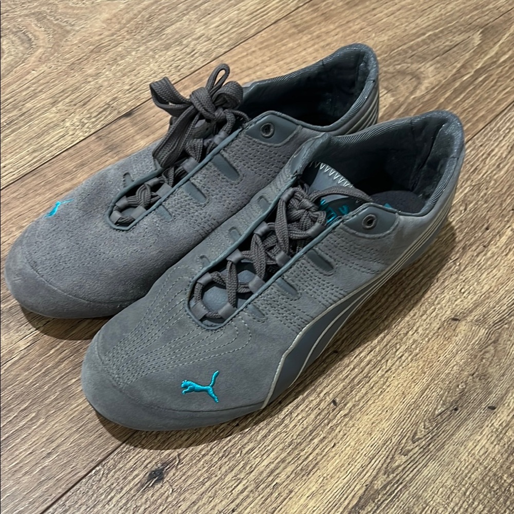 Puma Gray and Blue Athletic Shoes Suede Design